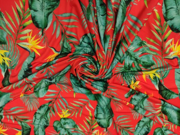Tessuto jersey a fantasia motivo floreale rosso - verde
