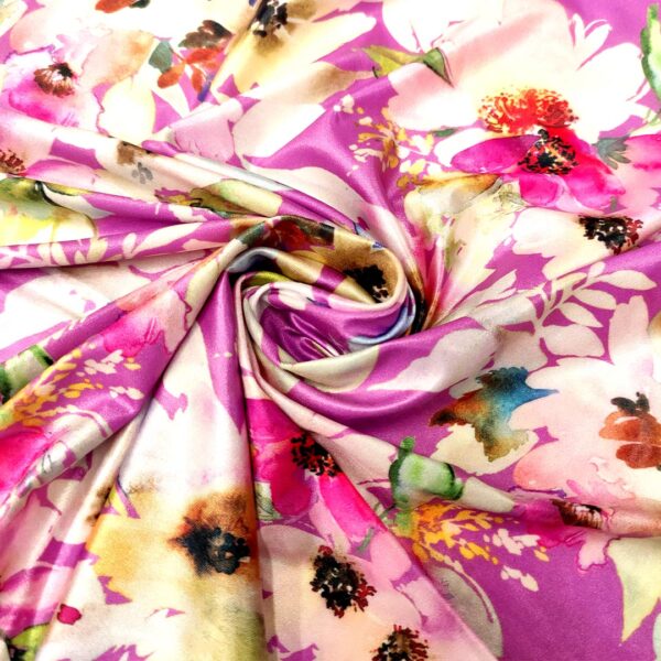 Tessuto Lycra a fantasia motivo floreale glicine - bianco