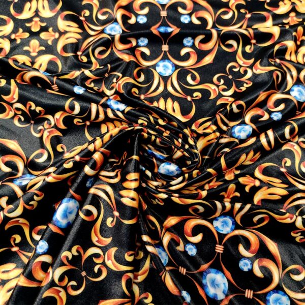 Tessuto Lycra a fantasia motivo geometrico nero - oro