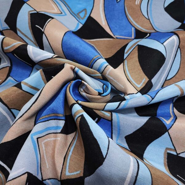 Tessuto Misto Cotone per arredo a fantasia motivo astratto bluette - nero - beige