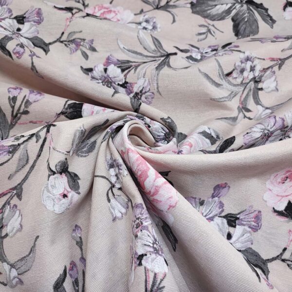 Tessuto Misto Cotone per arredo a fantasia motivo floreale beige - rosa - grigio