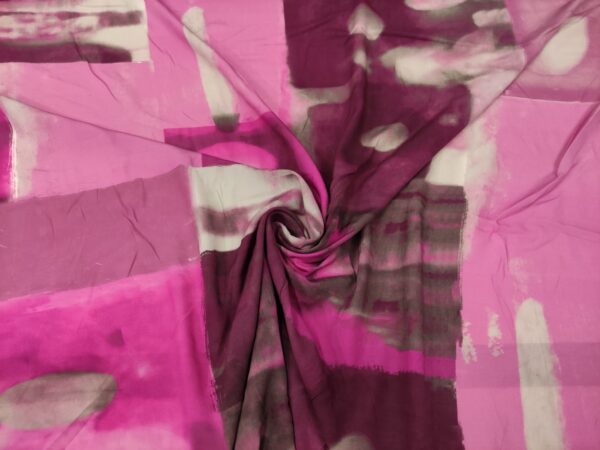 Tessuto Viscosa a fantasia motivo astratto fucsia - bianco