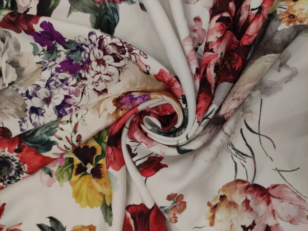 Tessuto Viscosa a fantasia motivo floreale bianco rosso