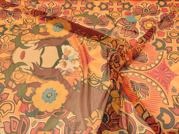 Tessuto Chiffon a fantasia motivo astratto arancione - rosso