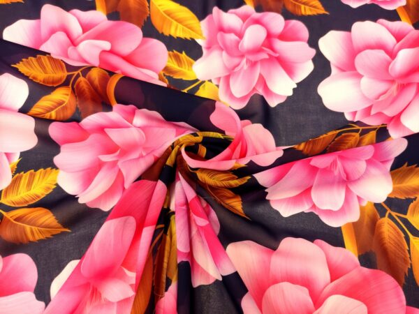 Tessuto Chiffon a fantasia motivo floreale blu - fucsia