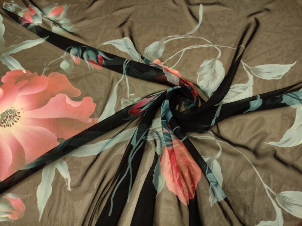 Tessuto Chiffon a fantasia motivo floreale nero - rosso