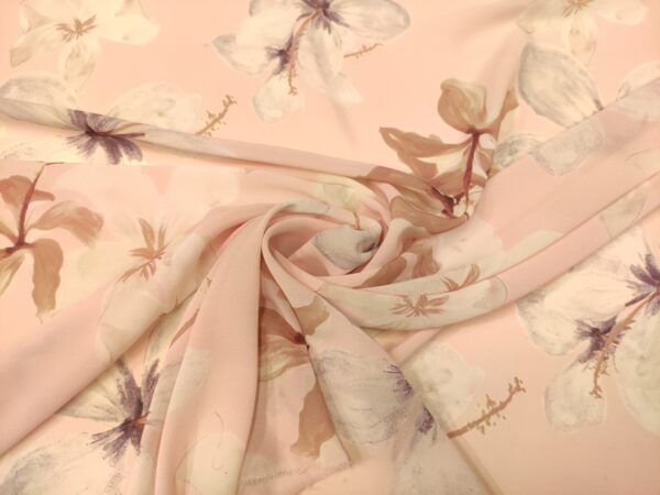 Tessuto Chiffon a fantasia motivo floreale lavanda - rosa