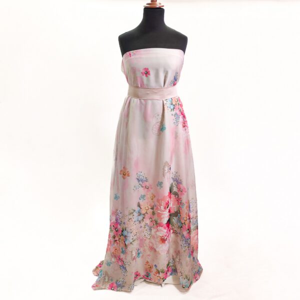 Tessuto Chiffon a fantasia motivo floreale rosa - panna - carta da zucchero