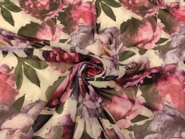 Tessuto Chiffon a fantasia motivo floreale vinaccio