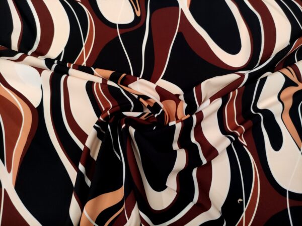 Tessuto Misto Viscosa a fantasia motivo astratto nero - beige - marrone