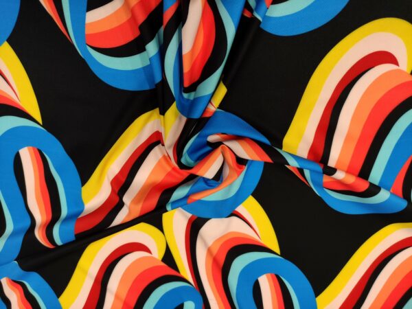 Tessuto Misto Viscosa a fantasia motivo astratto nero - arancione