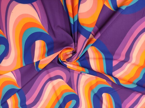 Tessuto Misto Viscosa a fantasia motivo astratto viola - blu elettrico