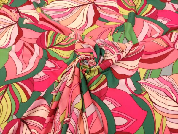 Tessuto Misto Viscosa a fantasia motivo floreale fucsia - verde prato