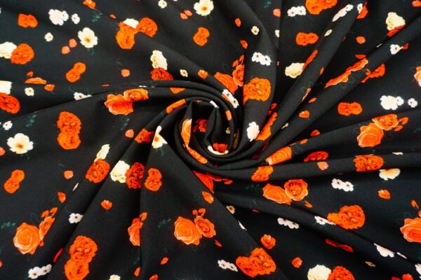 Tessuto Misto Viscosa a fantasia motivo floreale nero - rosso