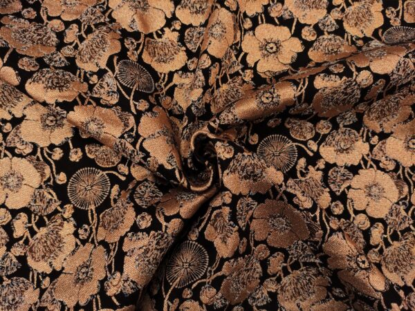 Tessuto Broccato in cotone motivo floreale oro - nero