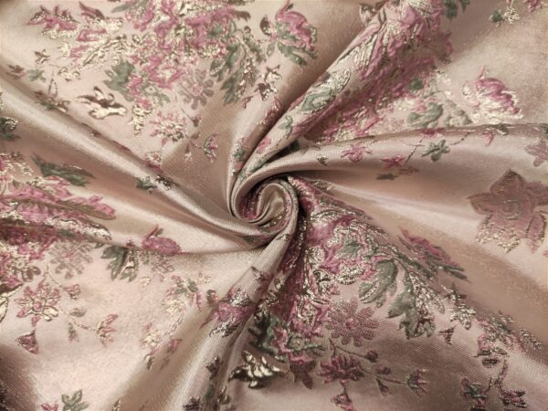Tessuto Broccato in seta motivo floreale rosa - verde salvia