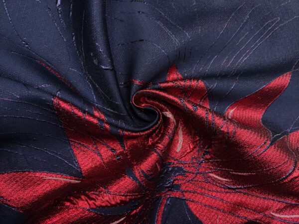 Tessuto Broccato in seta motivo floreale blu-rosso