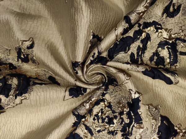 Tessuto Broccato in seta motivo floreale blu-oro