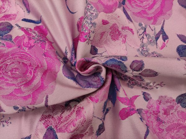 Tessuto Broccato in seta motivo floreale fucsia