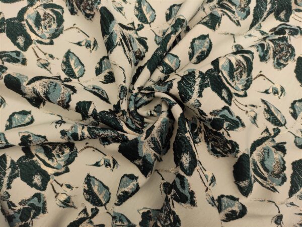 Tessuto Broccato in seta motivo floreale verde ottanio - oro