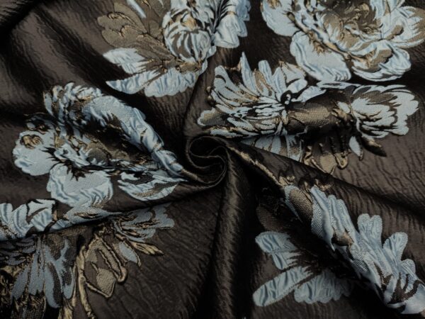 Tessuto Broccato in seta motivo floreale carta da zucchero - nero