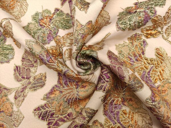 Tessuto Broccato in seta motivo floreale verde salvia - oro
