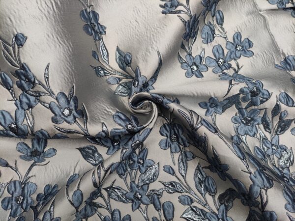 Tessuto Broccato in seta motivo floreale argento - carta da zucchero