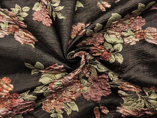 Tessuto Broccato in seta motivo floreale verde salvia - magenta - bronzo