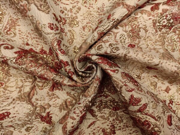 Tessuto Broccato in seta motivo floreale oro - rosso