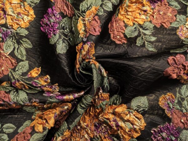 Tessuto Broccato in seta motivo floreale viola - verde salvia - ruggine