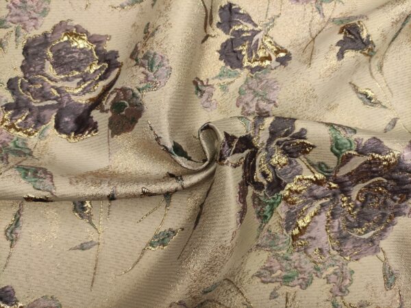 Tessuto Broccato in seta motivo floreale oro - lime