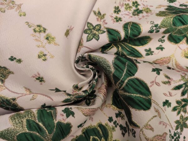 Tessuto Broccato in seta motivo floreale verde smeraldo - oro
