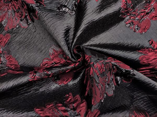 Tessuto Broccato in seta motivo floreale verde bordeaux – nero