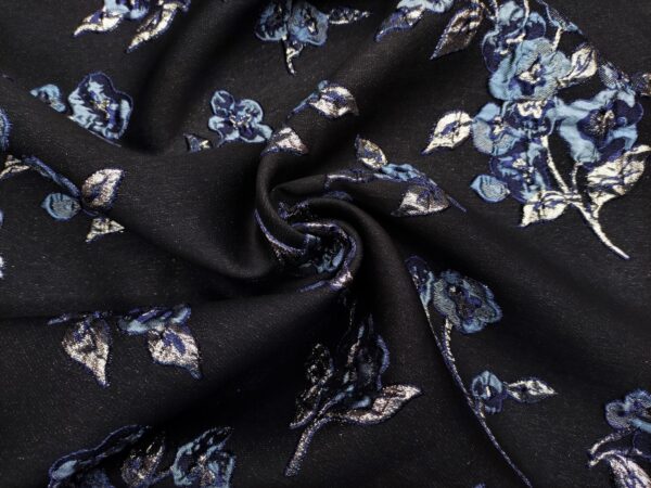 Tessuto Broccato in seta motivo floreale carta da zucchero - blu