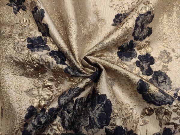 Tessuto Broccato in seta motivo floreale verde blu – oro