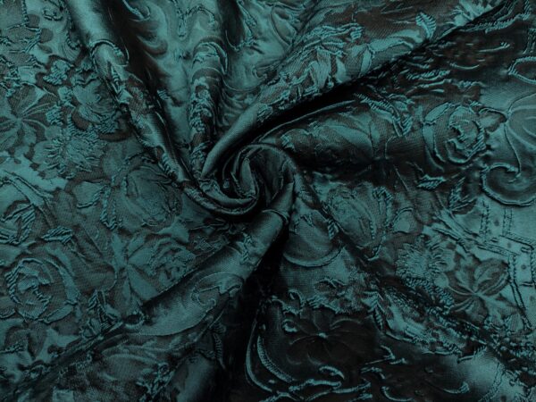 Tessuto Broccato in seta motivo floreale verde petrolio