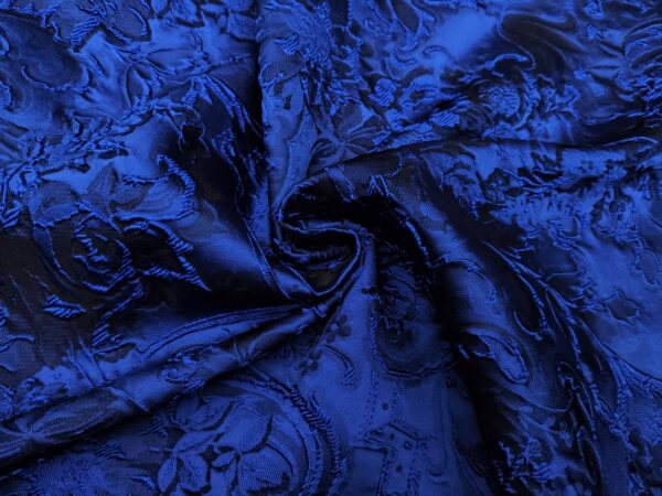 Tessuto Broccato in seta motivo floreale blu elettrico 02