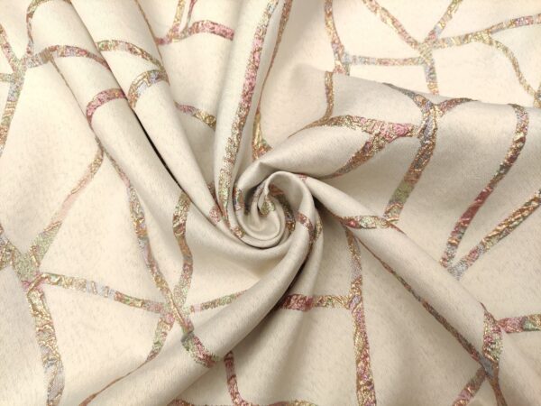 Tessuto Broccato in seta motivo astratto beige - oro - rosa