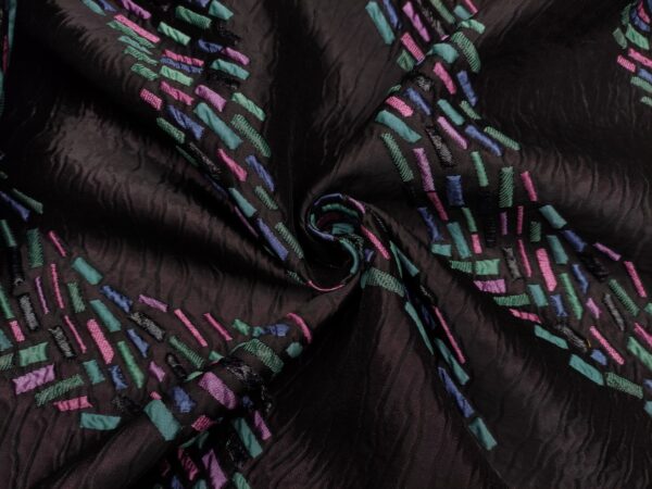 Tessuto Broccato in seta motivo astratto verde petrolio - magenta - nero