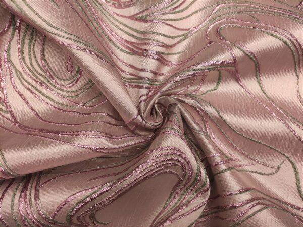 Tessuto Broccato in seta motivo astratto rosa - verde salvia