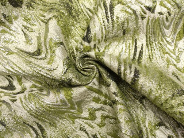 Tessuto Broccato in seta motivo astratto verde - oro