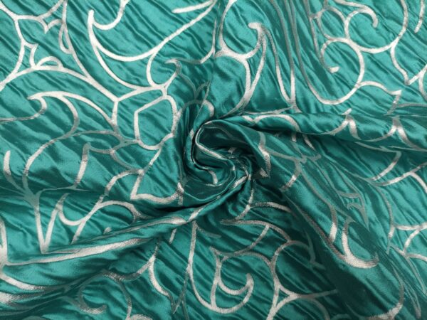 Tessuto Broccato in seta motivo astratto argento - verde tiffany