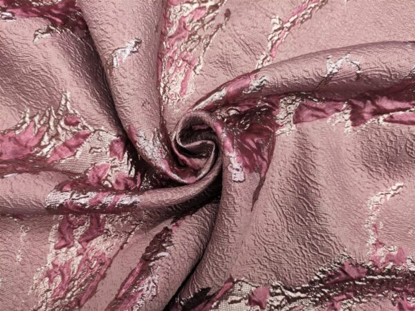 Tessuto Broccato in seta motivo astratto rosa scuro - oro