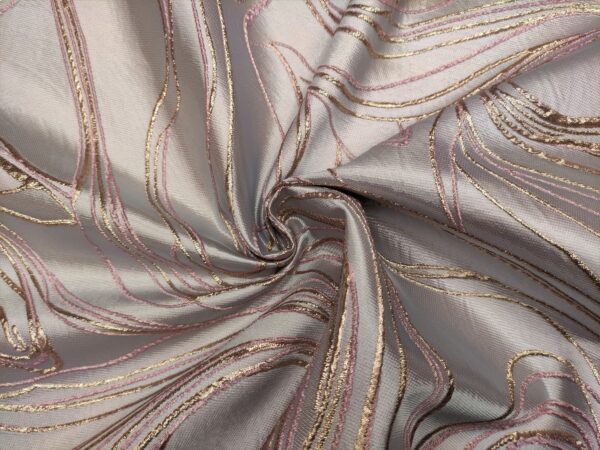 Tessuto Broccato in seta motivo astratto oro - rosa chiaro