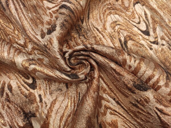 Tessuto Broccato in seta motivo astratto bronzo - oro - marrone