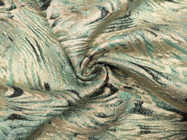 Tessuto Broccato in seta motivo astratto verde tiffany - oro