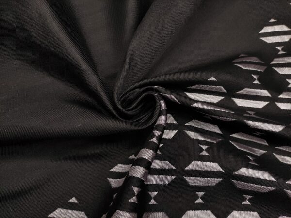 Tessuto Broccato in seta motivo astratto nero - argento