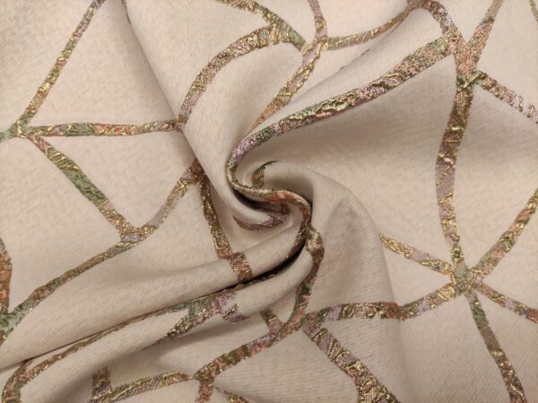 Tessuto Broccato in seta motivo astratto beige - oro - verde salvia - rosa