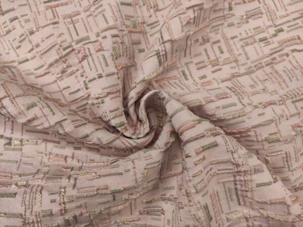 Tessuto Broccato in seta motivo astratto rosa - verde salvia - pesca