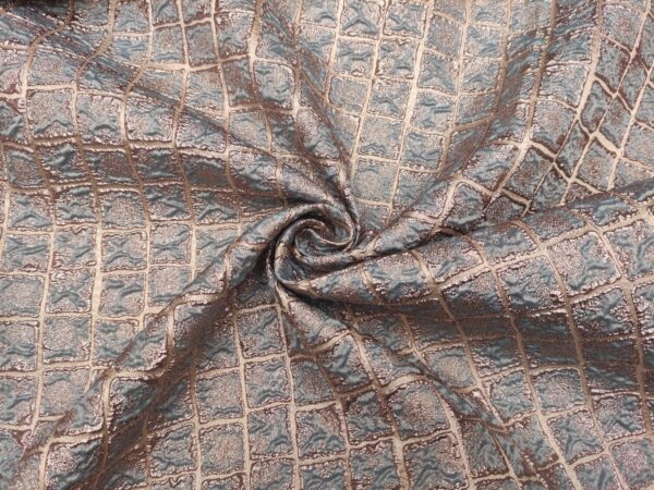 Tessuto Broccato in seta motivo astratto celeste - oro